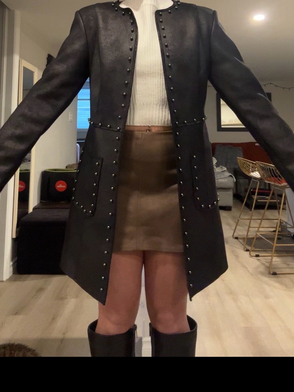 Joseph Ribkoff Black Stud-Trim Long Blazer